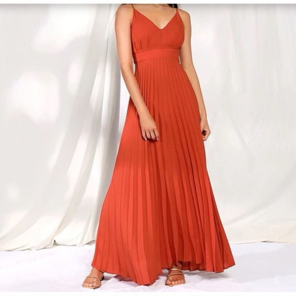 Allison & Kelly Orange Chiffon Pleated Maxi Dress